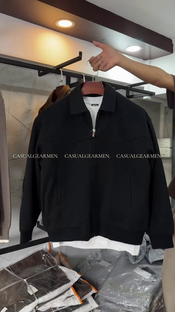 Men's Cream Textured Bomber Jacket - Classic Collared Zip-Up - Image 2