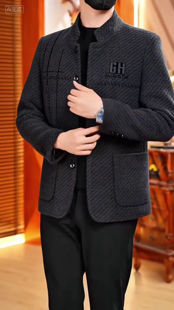 Men's Designer Herringbone Grid Pattern Jacket - Image 2