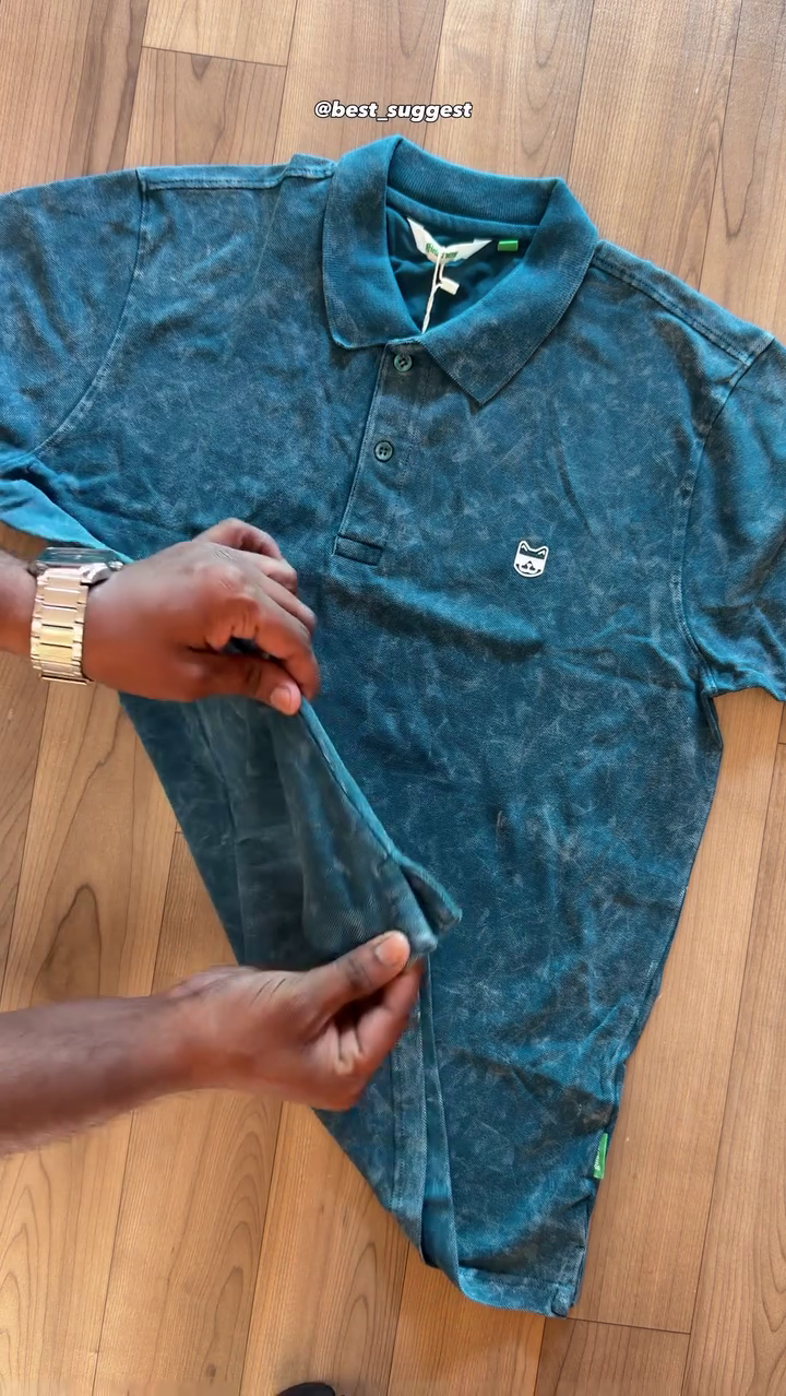 Men Bio Finish Washed Effect Dyed Polo Collar Cotton T-shirt - Image 5