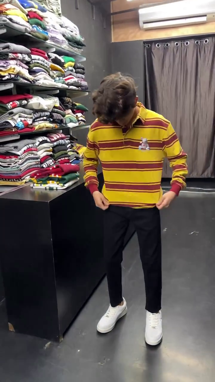 Auto Stripes Yellow Red Full Sleeve Polo T-Shirt - Image 9
