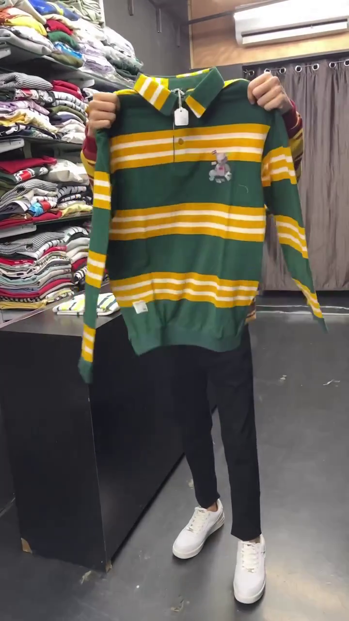 Auto Stripes Yellow Red Full Sleeve Polo T-Shirt - Image 7