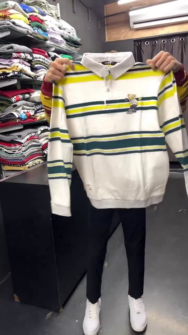 Auto Stripes Yellow Red Full Sleeve Polo T-Shirt - Image 6