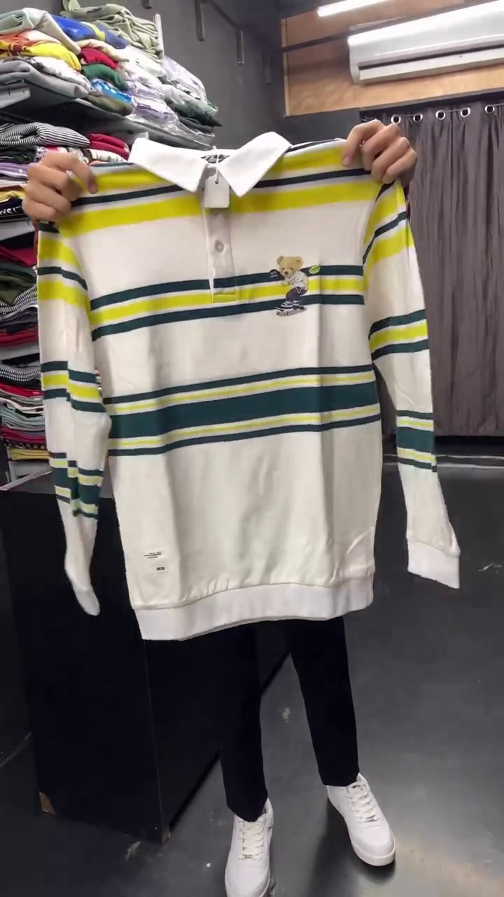 Auto Stripes Yellow Red Full Sleeve Polo T-Shirt - Image 5