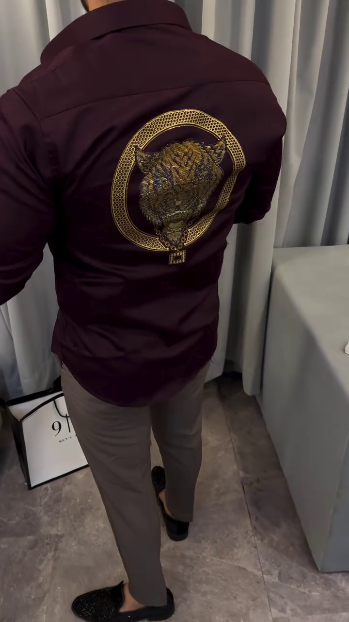 India Slim Slim Fit Spread Collar Embellished Cotton Party Shirt - Image 3