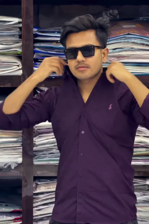 Purple Men’s Shirt Solid Cotton