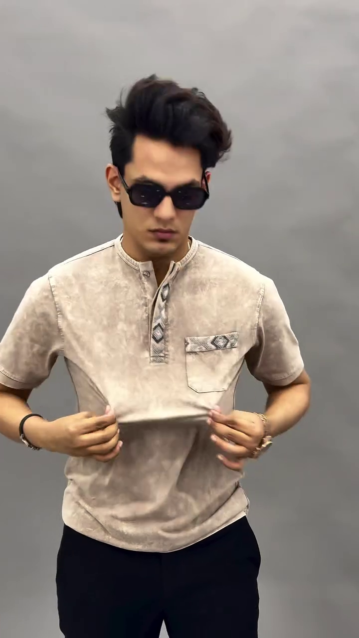 Mandarin Collar Roll-Up Sleeves Cotton Denim Straight Kurta - Image 9