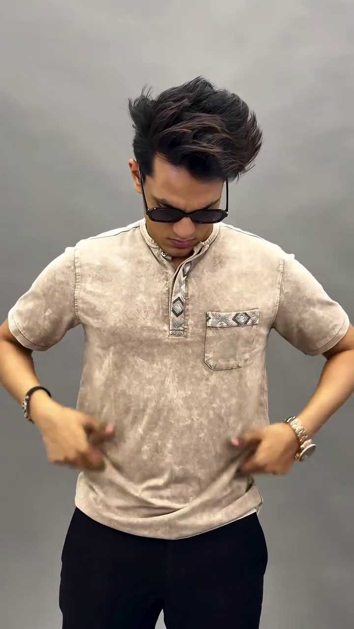 Mandarin Collar Roll-Up Sleeves Cotton Denim Straight Kurta - Image 8