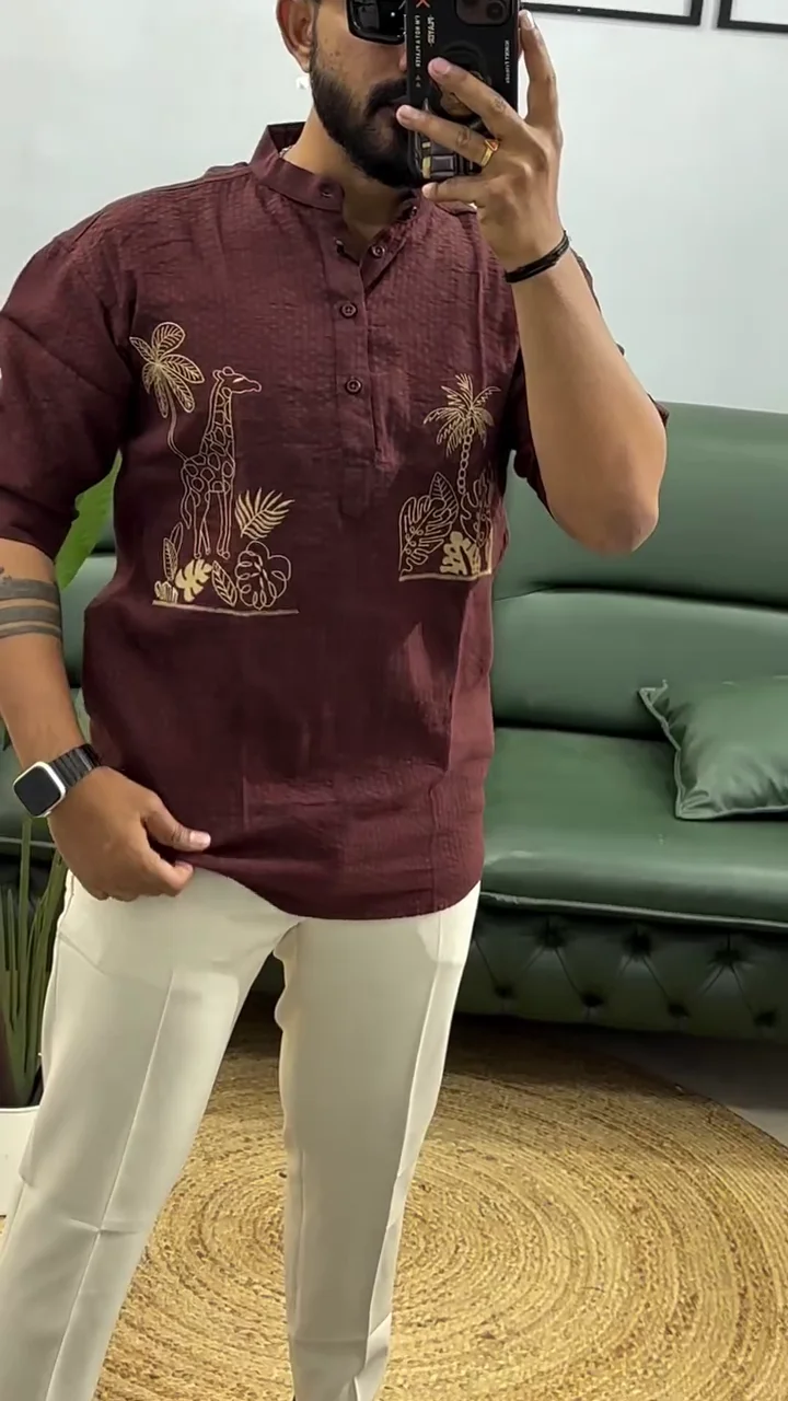 Men’s Printed Cotton Blend Short Kurta | Regular Fit Casual Kurta Shirt for Men with Mandarin Collar - Image 8