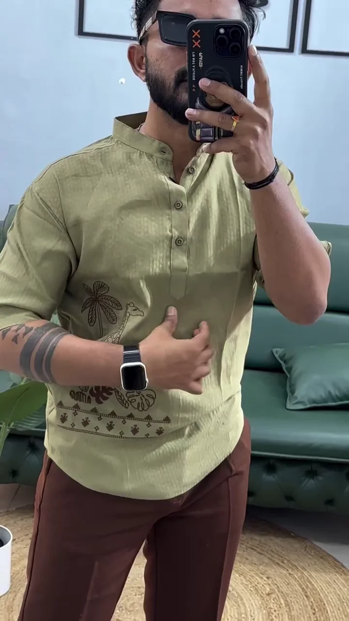 Men’s Printed Cotton Blend Short Kurta | Regular Fit Casual Kurta Shirt for Men with Mandarin Collar - Image 6