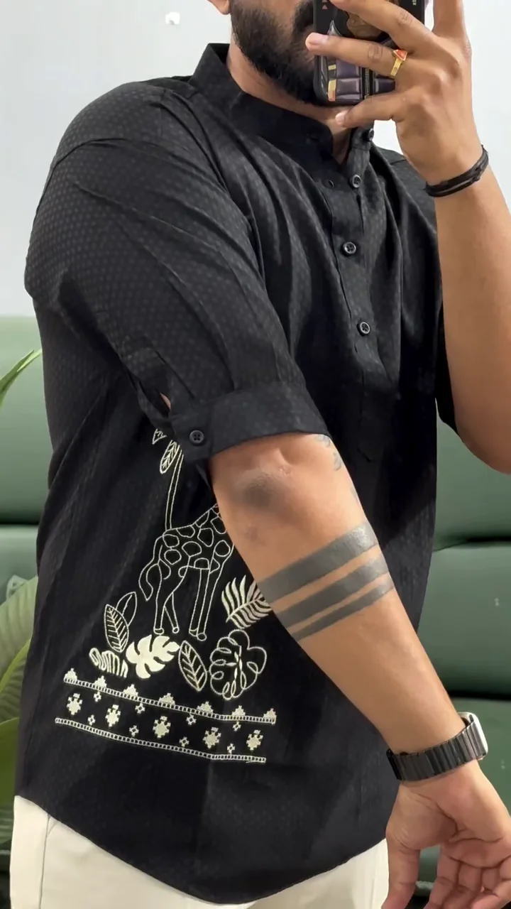Men’s Printed Cotton Blend Short Kurta | Regular Fit Casual Kurta Shirt for Men with Mandarin Collar - Image 3