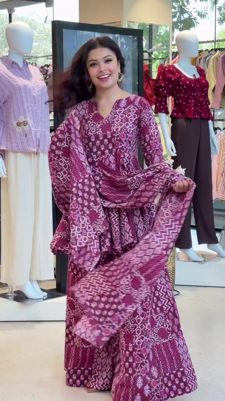 Elegant Women’s Printed Sharara Suit Set with Dupatta - Image 3