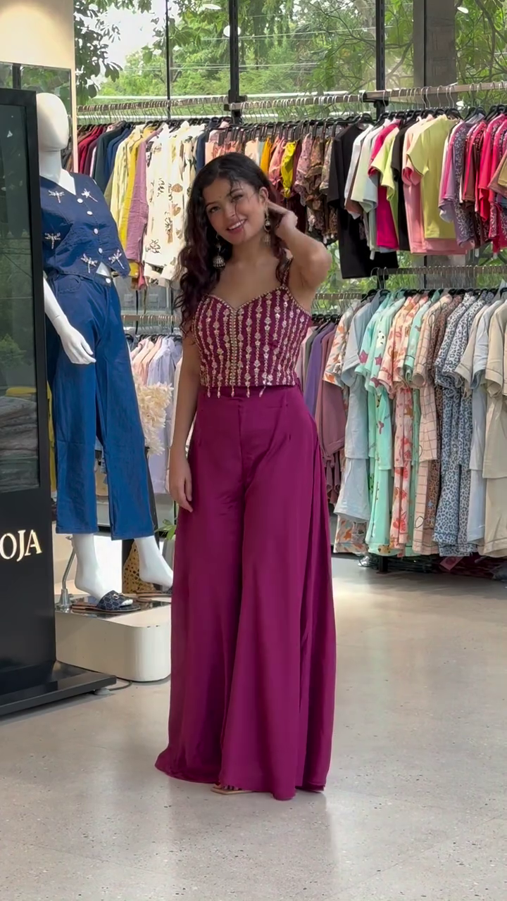 Stylish Women’s Purple Indo-Western Crop Top Set - Image 4