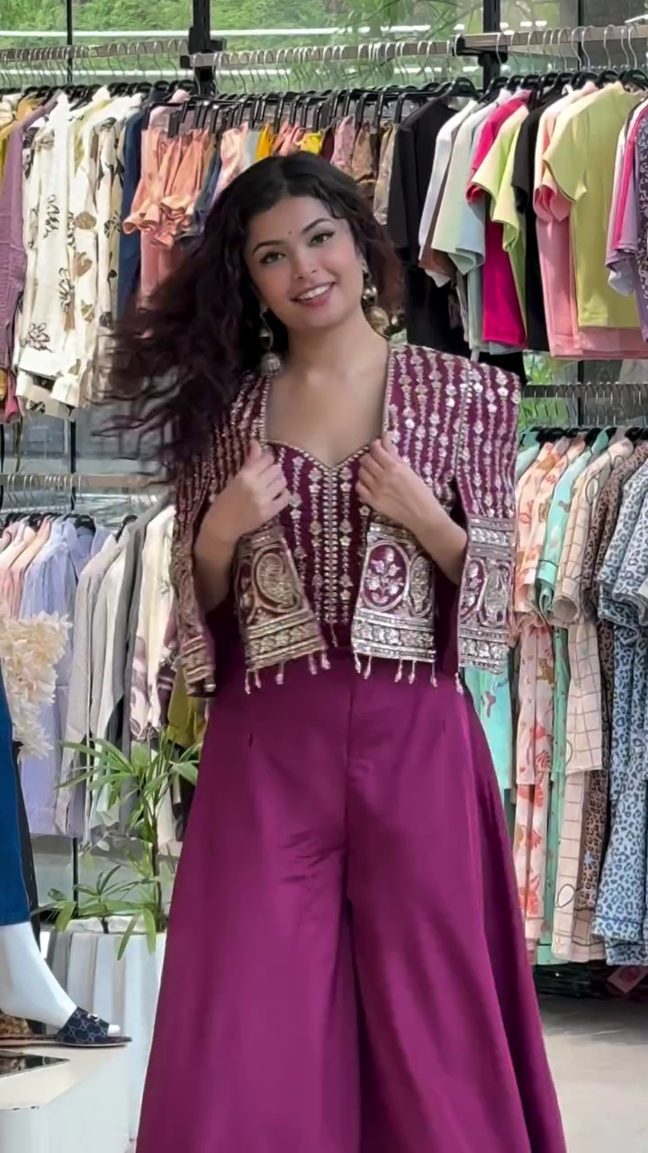 Stylish Women’s Purple Indo-Western Crop Top Set - Image 3
