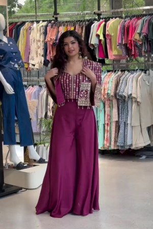Stylish Women’s Purple Indo-Western Crop Top Set