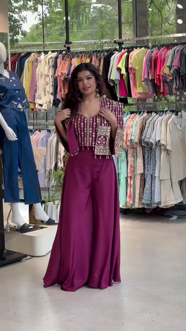 Stylish Women’s Purple Indo-Western Crop Top Set