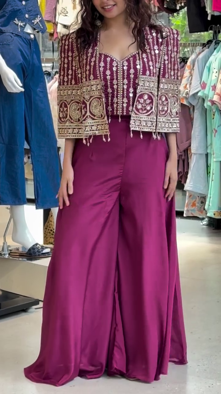 Stylish Women’s Purple Indo-Western Crop Top Set - Image 5