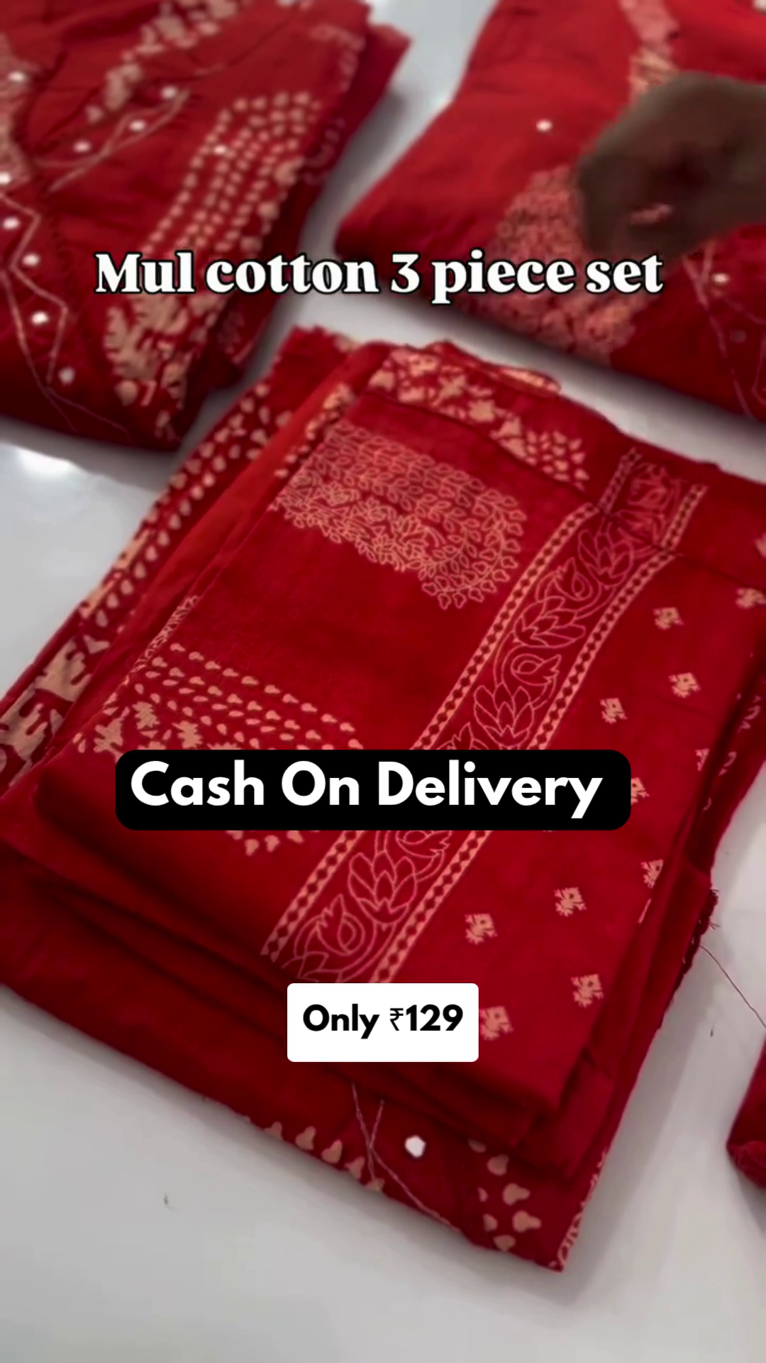 Women’s Red Cotton 3 Piece Kurta Set with Dupatta - Image 8
