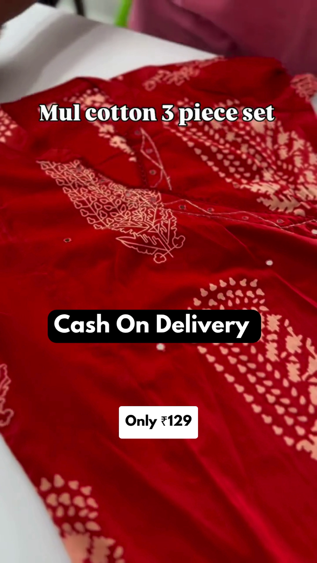 Women’s Red Cotton 3 Piece Kurta Set with Dupatta - Image 7