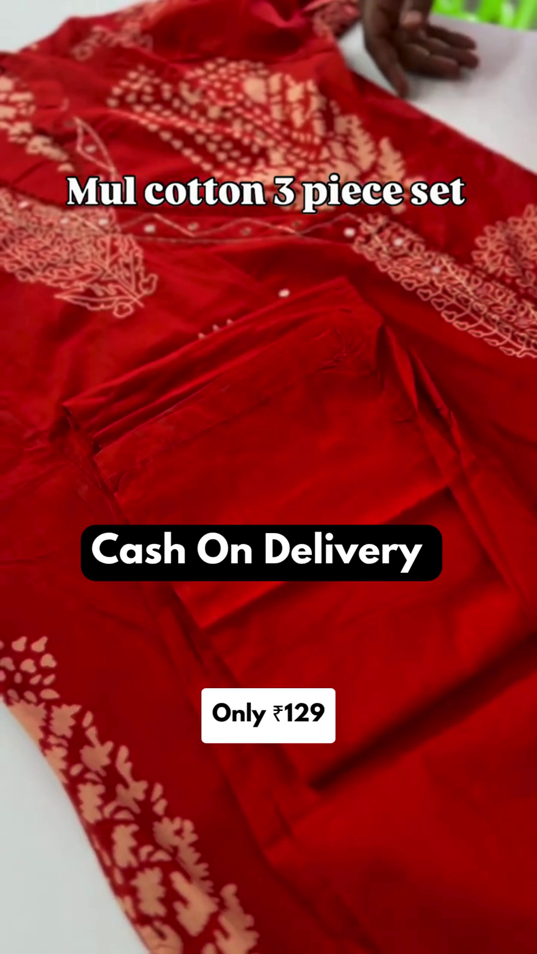 Women’s Red Cotton 3 Piece Kurta Set with Dupatta - Image 4