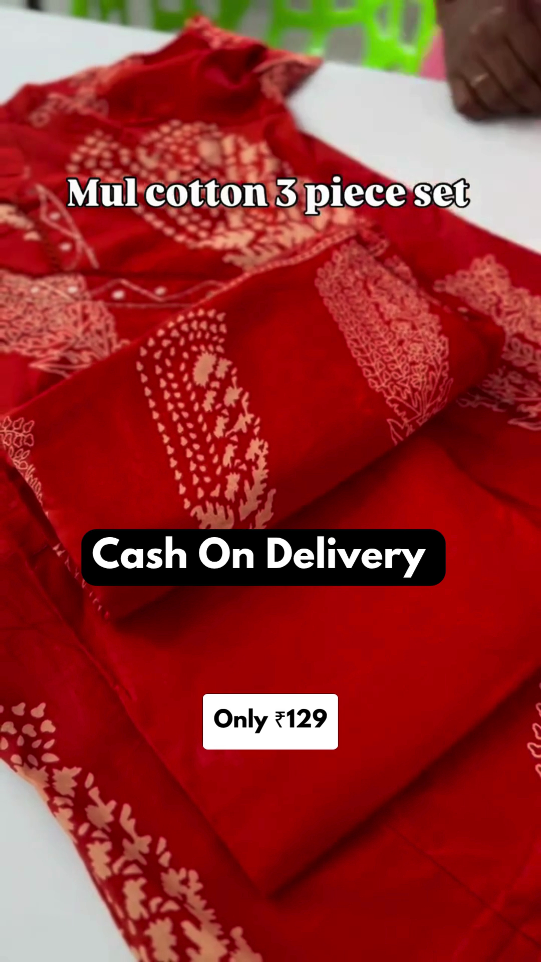 Women’s Red Cotton 3 Piece Kurta Set with Dupatta - Image 3