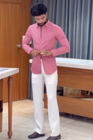 Men's Pink Full Sleeve Shirt with Blazer