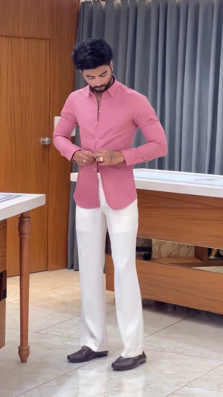 Men's Pink Full Sleeve Shirt with Blazer