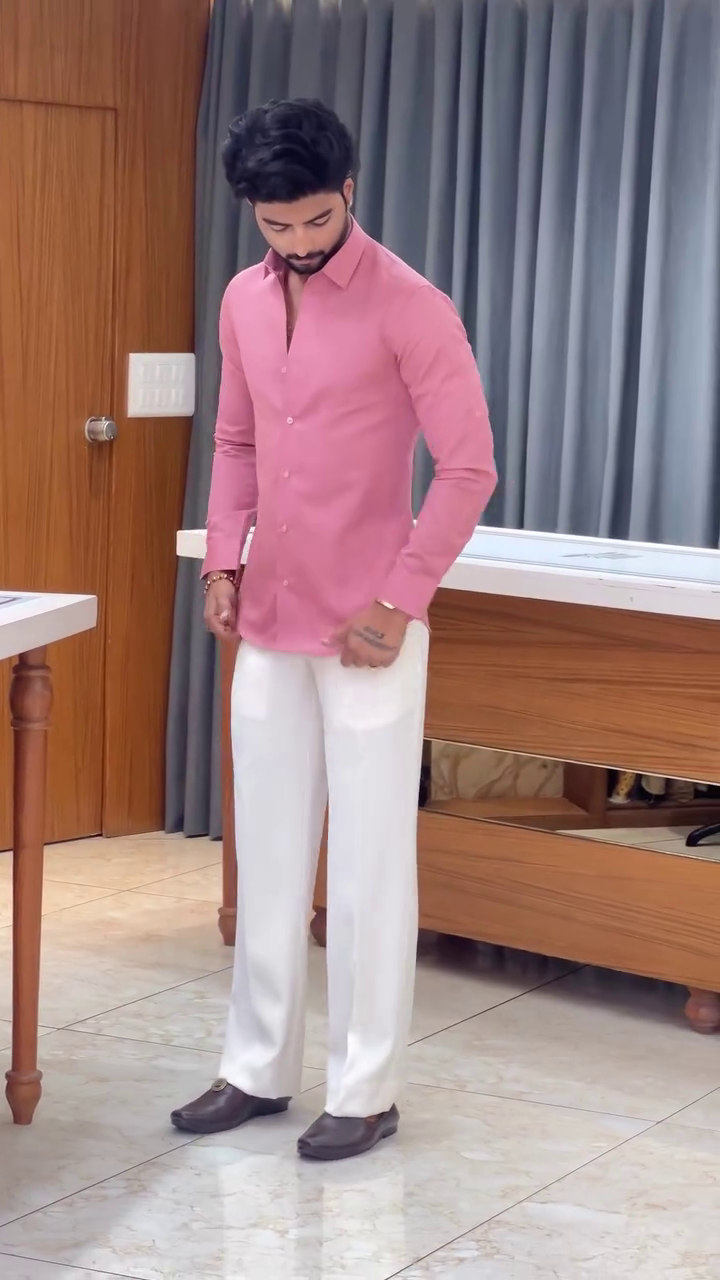 Men's Pink Full Sleeve Shirt with Blazer - Image 7