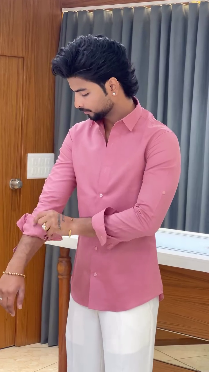 Men's Pink Full Sleeve Shirt with Blazer - Image 6