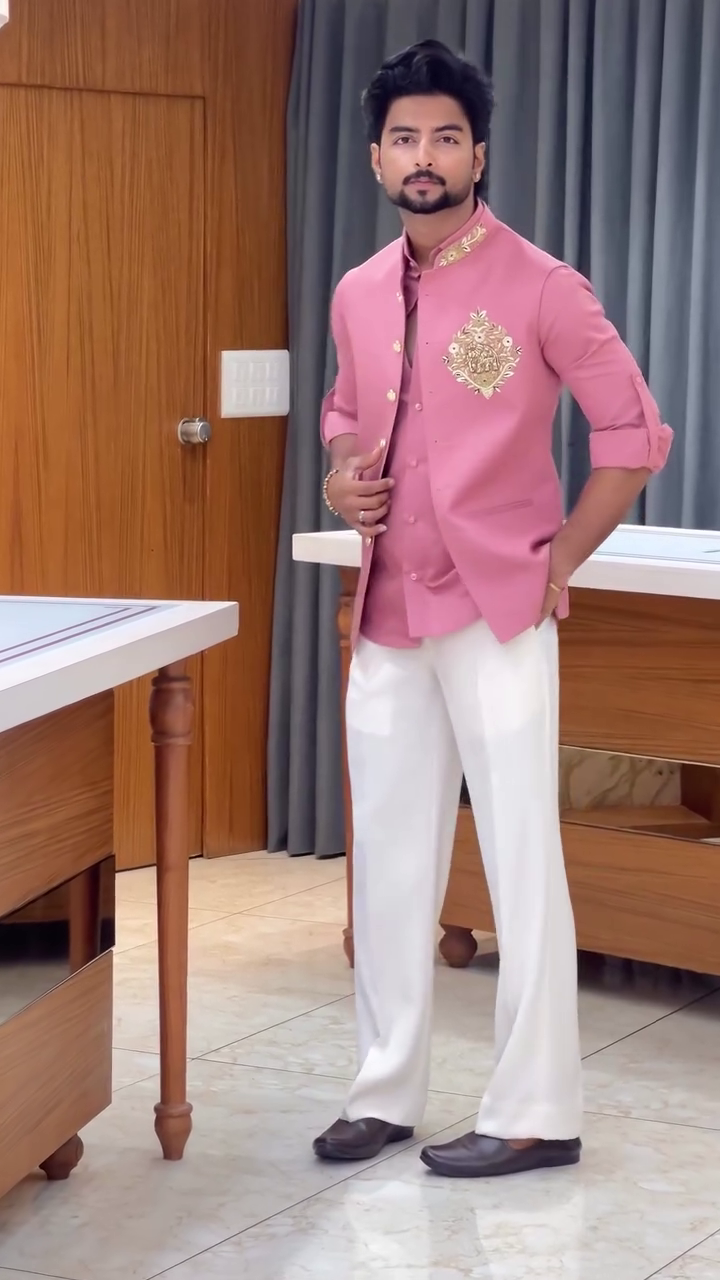 Men's Pink Full Sleeve Shirt with Blazer - Image 4