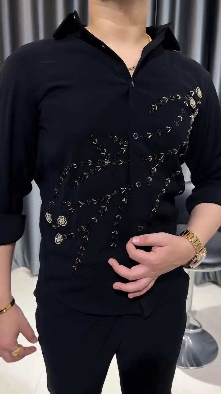 Men’s Black Shirt with Stone Design - Image 2