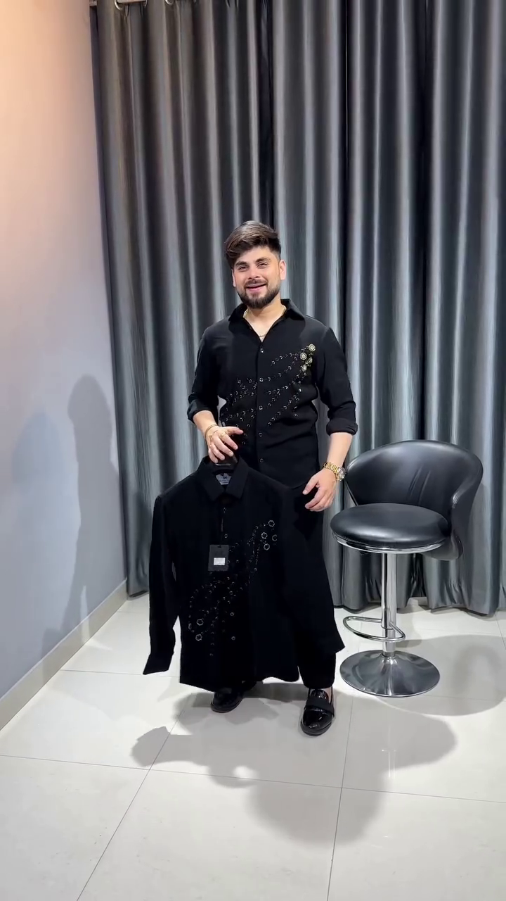 Men’s Black Shirt with Stone Design