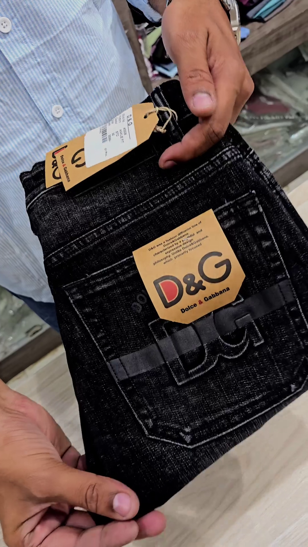 Men’s Black Denim Jeans with White Wash Effect