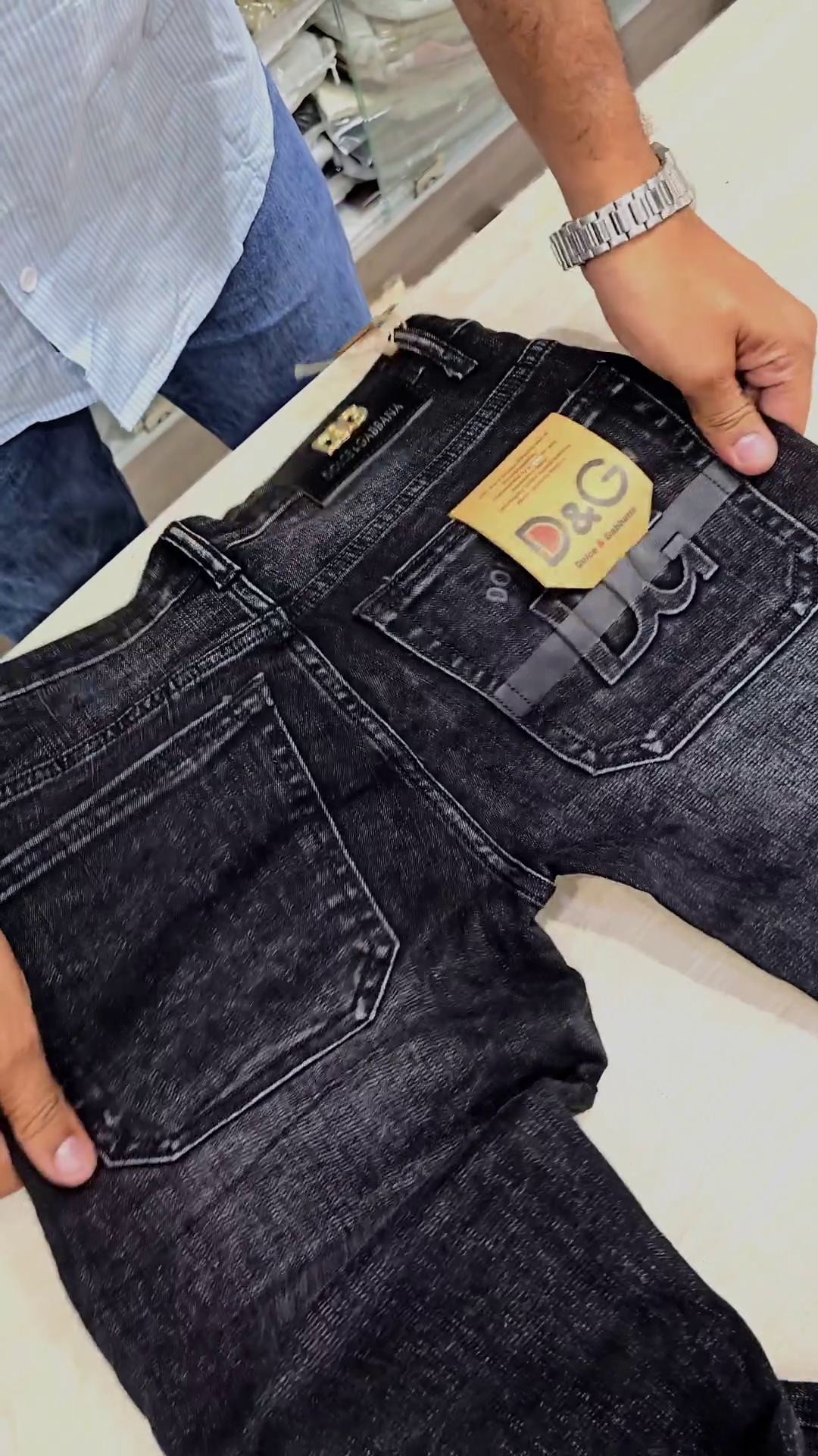 Men’s Black Denim Jeans with White Wash Effect - Image 4