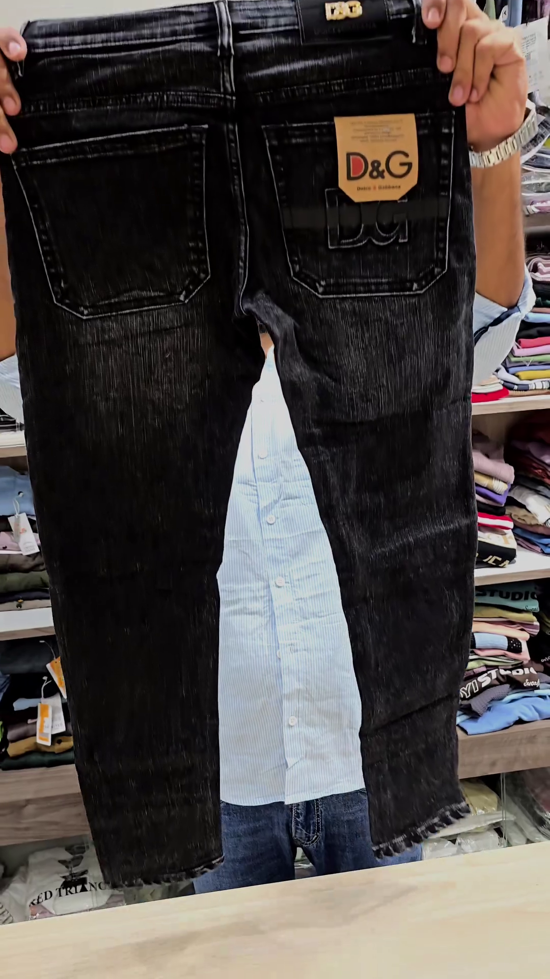Men’s Black Denim Jeans with White Wash Effect - Image 3