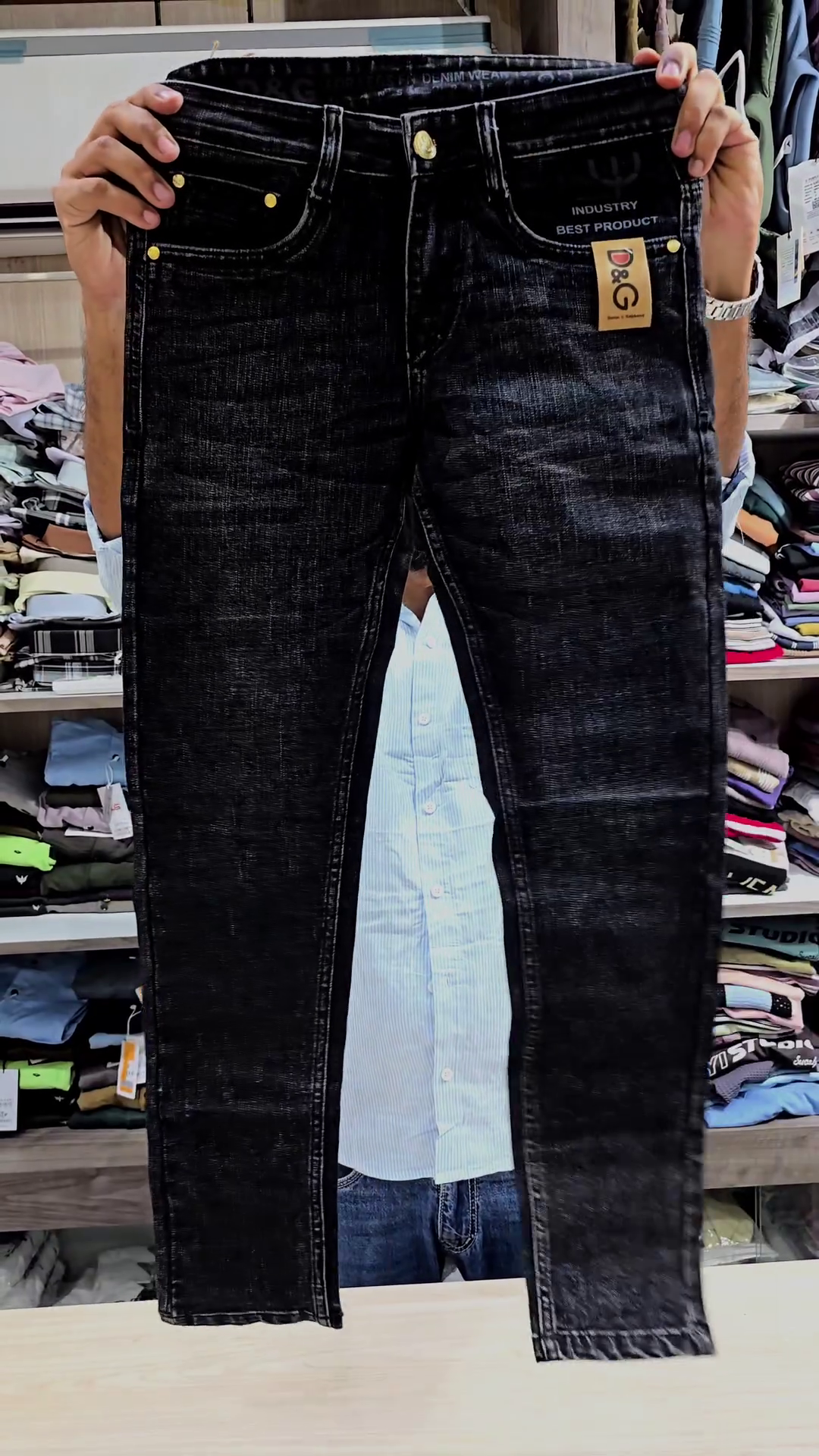 Men’s Black Denim Jeans with White Wash Effect - Image 2
