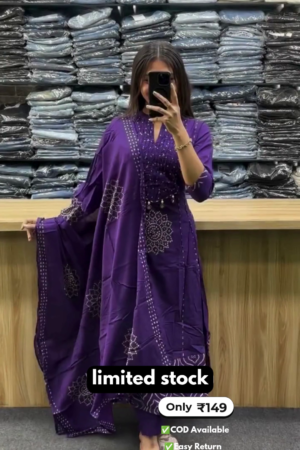 Women’s Long Round Kurta Set with Print