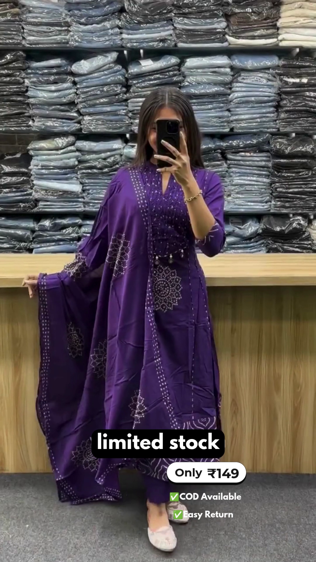 Women’s Long Round Kurta Set with Print