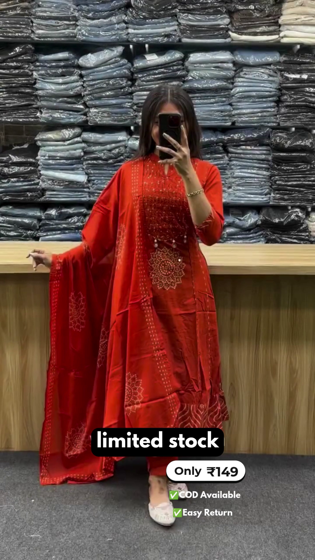 Women’s Long Round Kurta Set with Print - Image 2