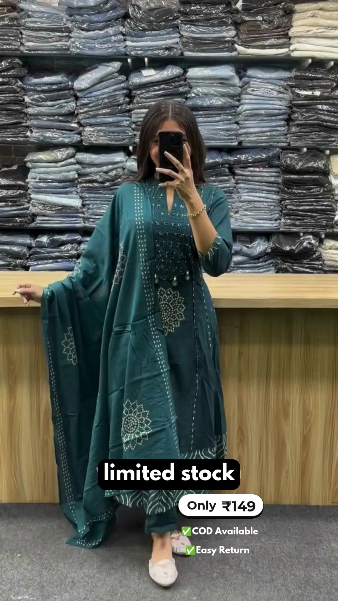 Women’s Long Round Kurta Set with Print - Image 3