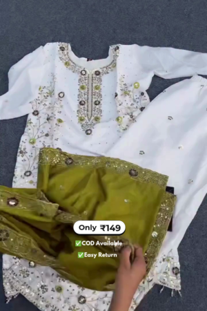 Women's Elegant White Salwar Suit with Contrast Dupatta